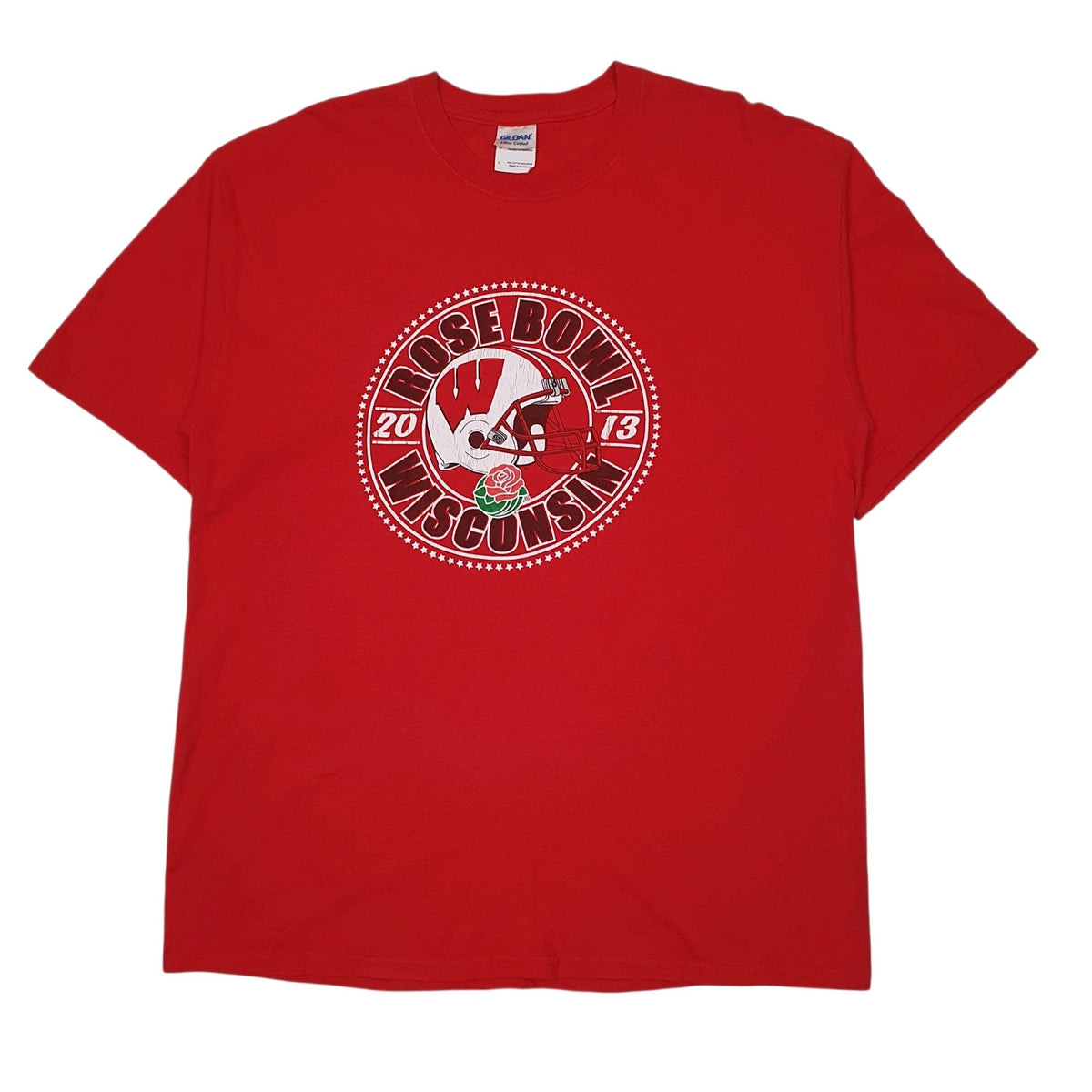 Mens Red Gildan Wisconsin Rose Bowl Short Sleeve T Shirt