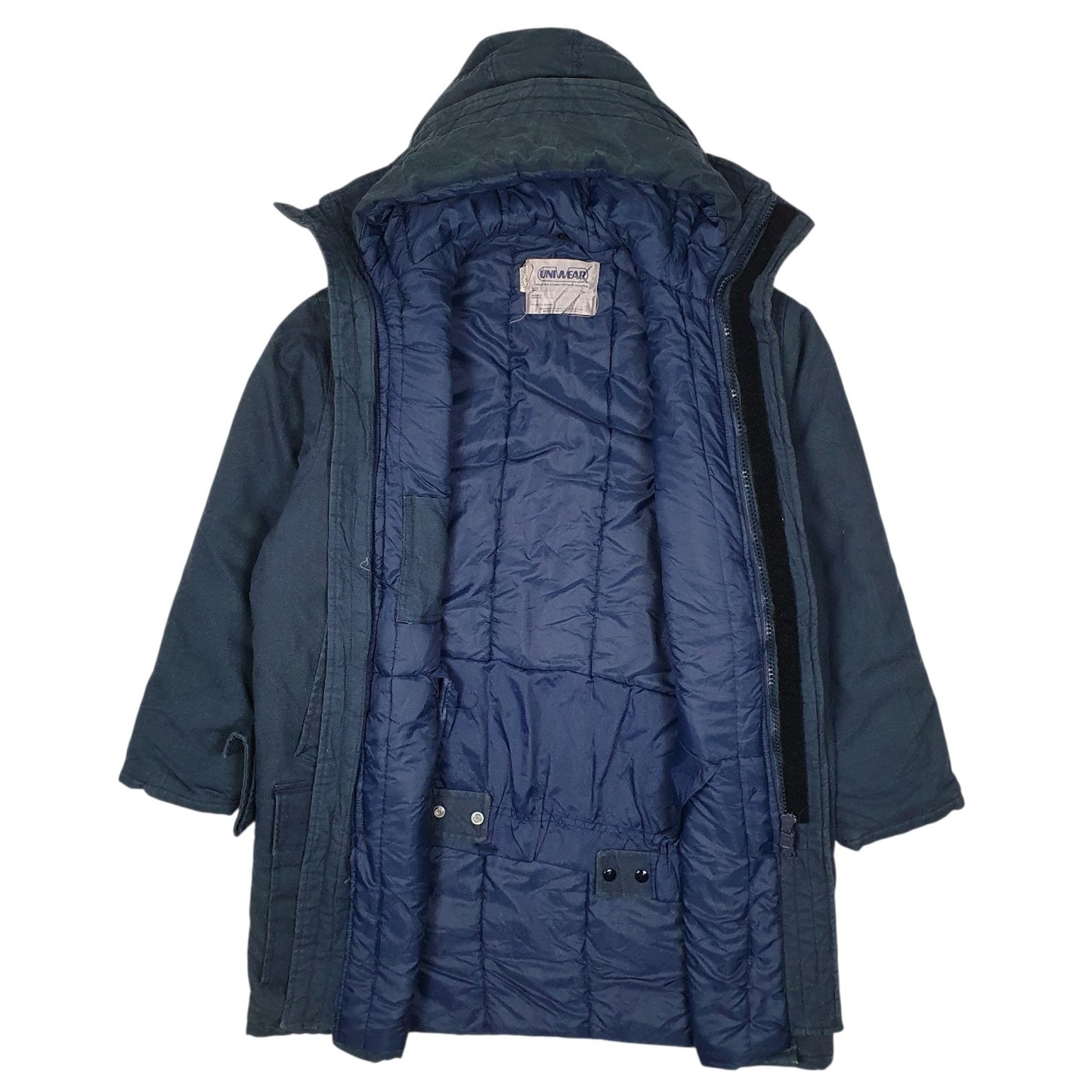 Mens Navy Uniwear Heavy Workwear Padded Vintage 90s Hoodie Coat