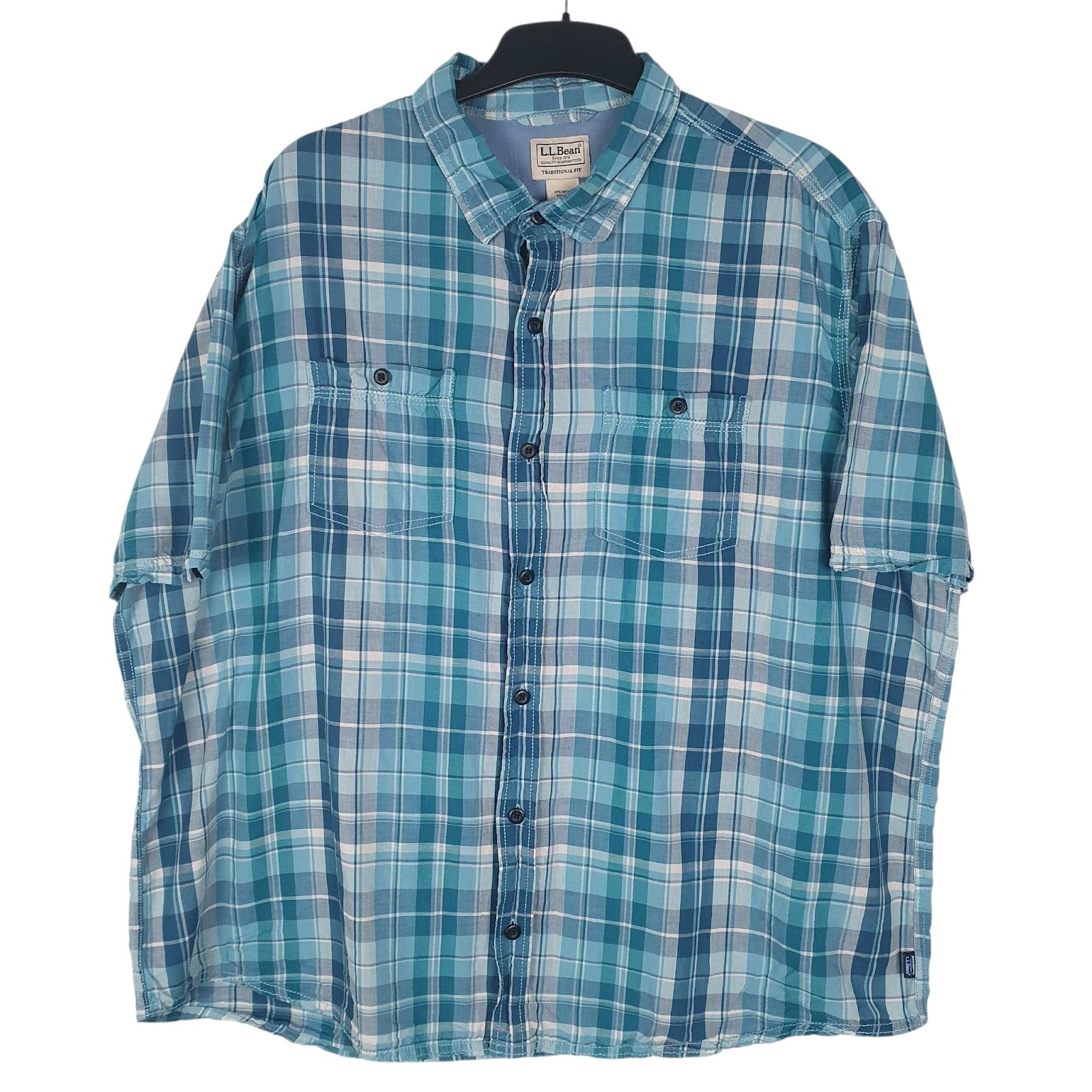 Mens Blue L.L.Bean Linen Mixture Short Sleeve Shirt