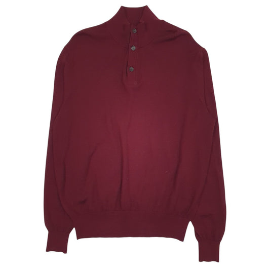Mens Burgundy Polo Ralph Lauren Henley Lightweight Quarter Zip Jumper
