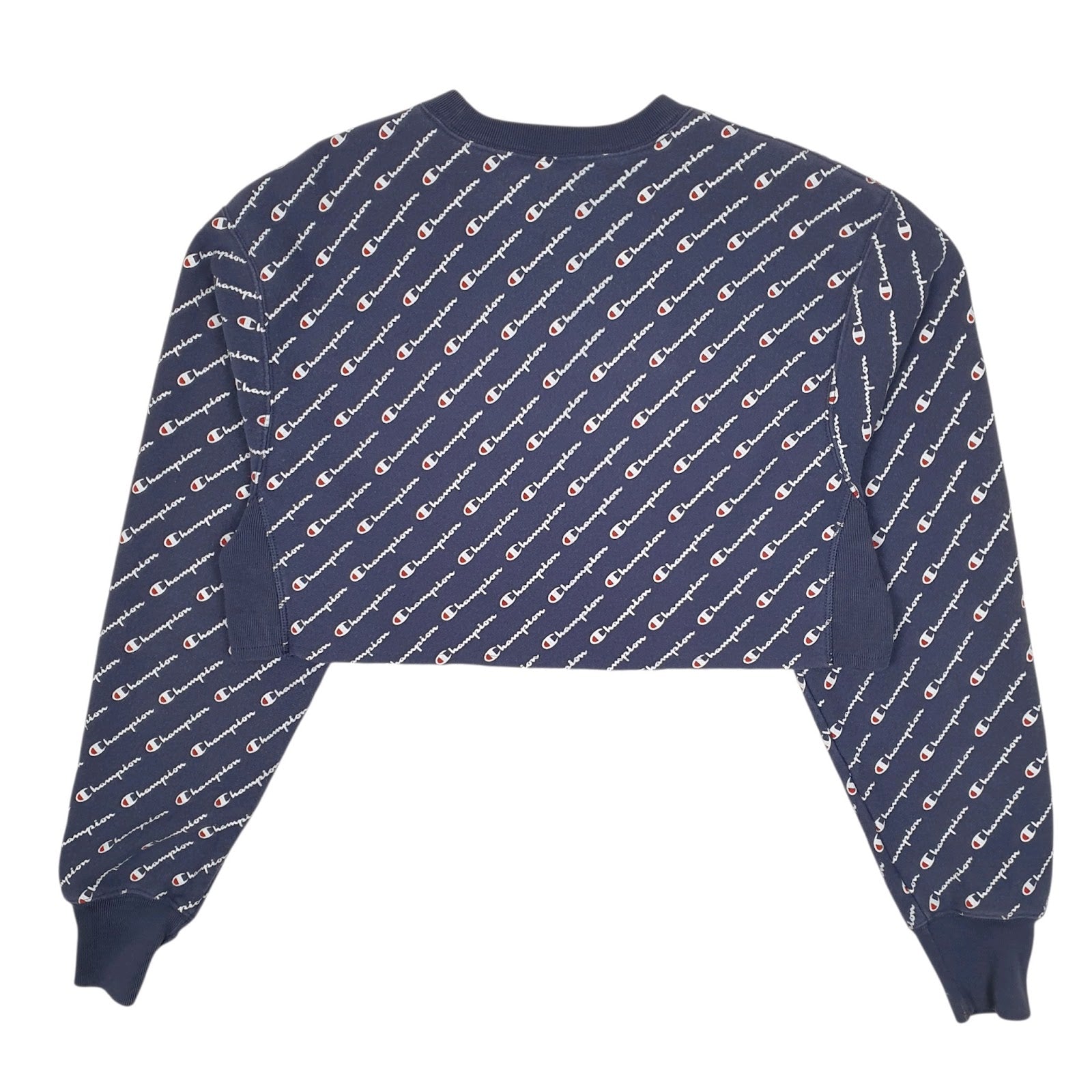 Womens Navy Champion Baggy Crop Top Reverse Weave Crewneck Jumper