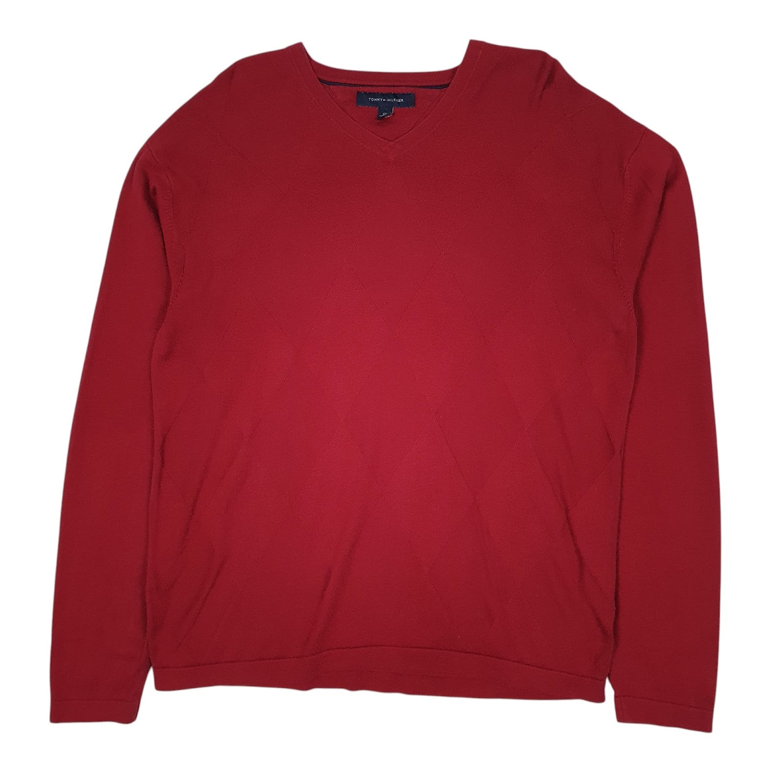 Mens Red Tommy Hilfiger  V Neck Jumper