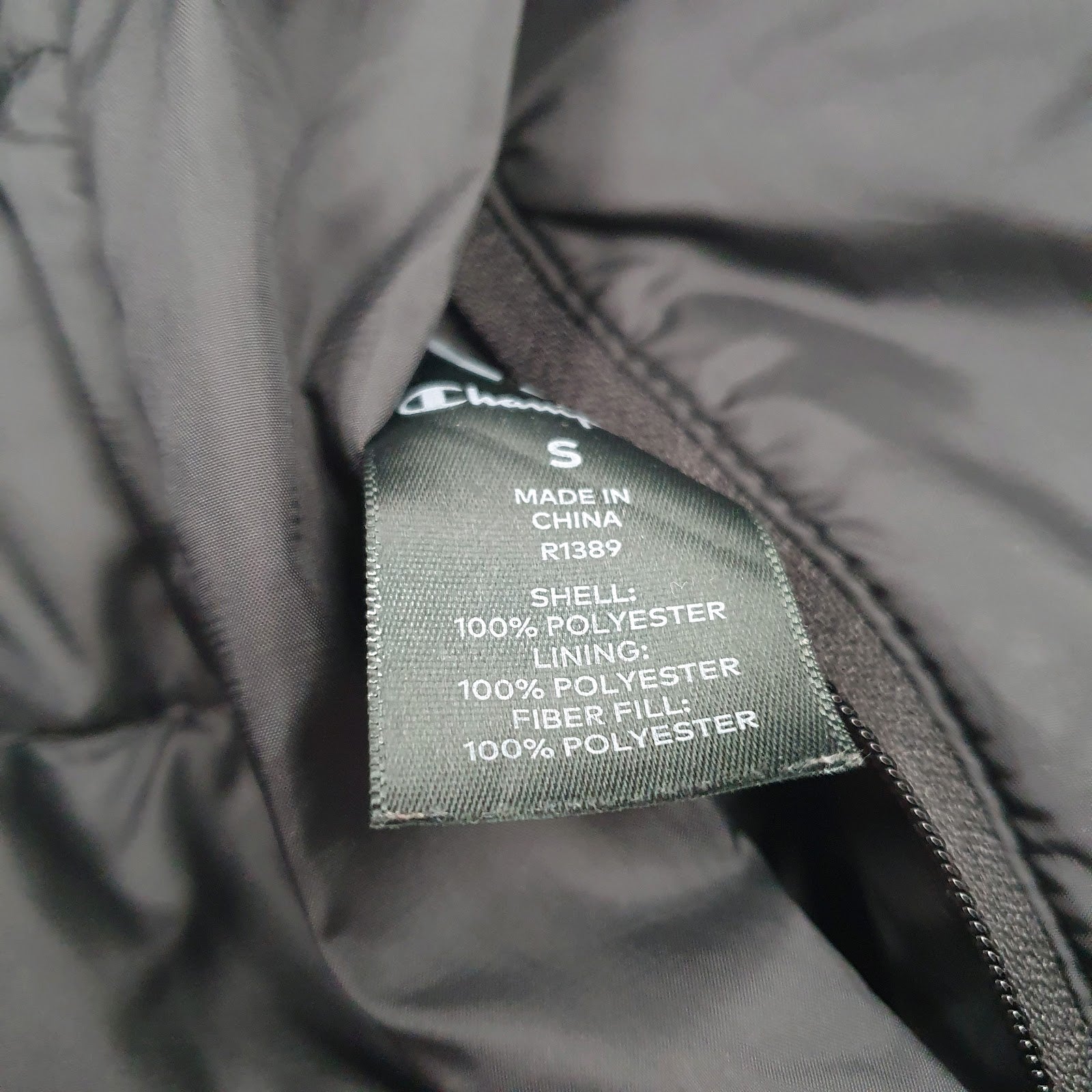 Mens Black Champion Padded Quarter Zip Coat