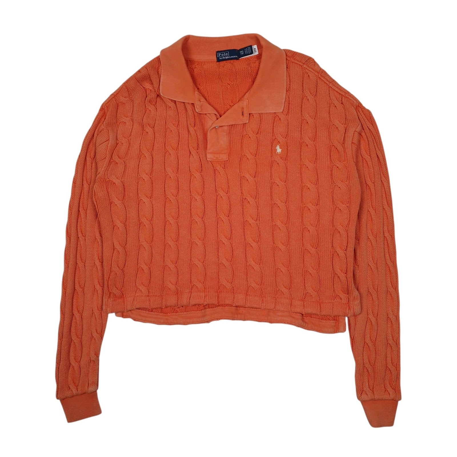 Womens Orange Polo Ralph Lauren Cable Knit Crop Top Crewneck Jumper