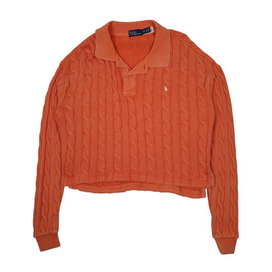 Womens Orange Polo Ralph Lauren Cable Knit Crop Top Crewneck Jumper