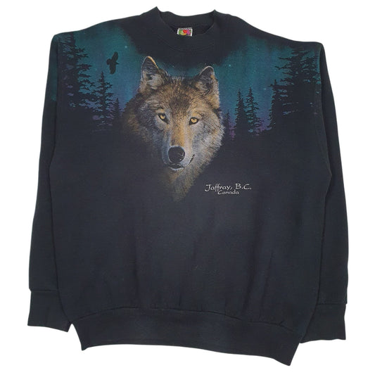 Mens Black Fruit Of The Loom Graphic Vintage Crewneck Jumper