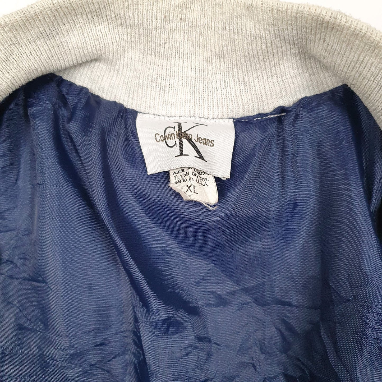 Mens Grey Calvin Klein Varsity Vintage 90s Made In USA  Coat