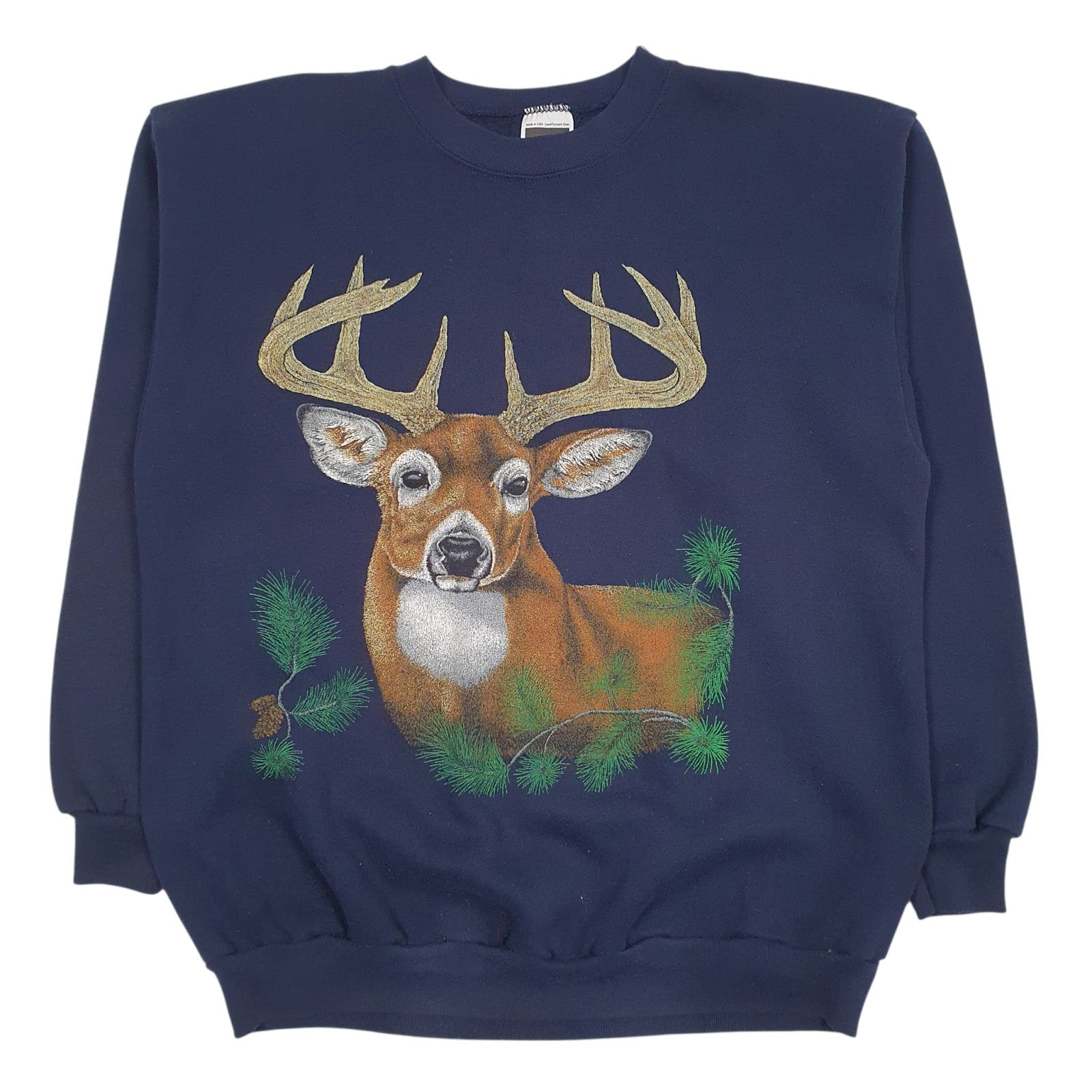 Mens Navy Tultex Graphic Vintage 90s Made In USA Crewneck Jumper