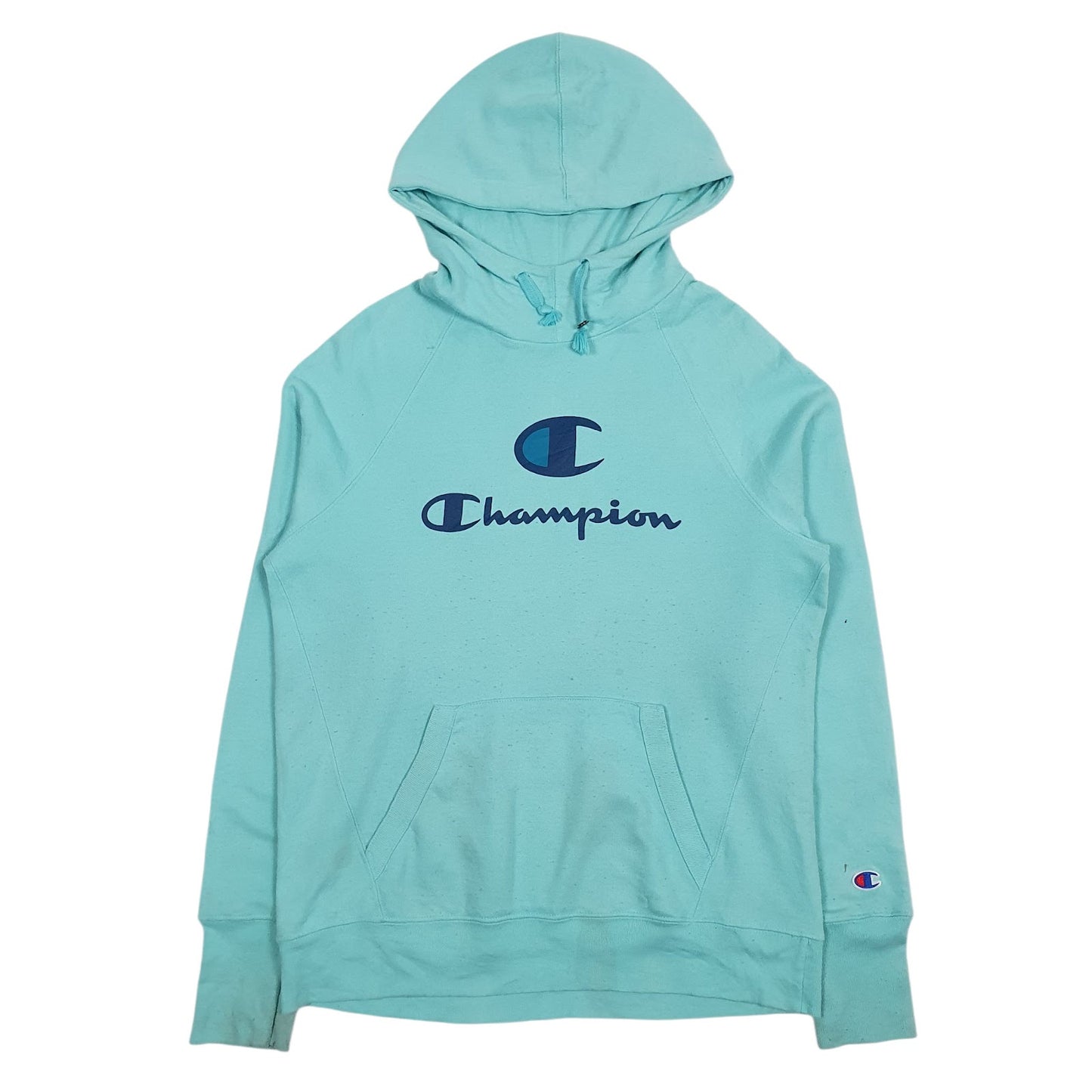 Mens Blue Champion Spellout Hoodie Jumper
