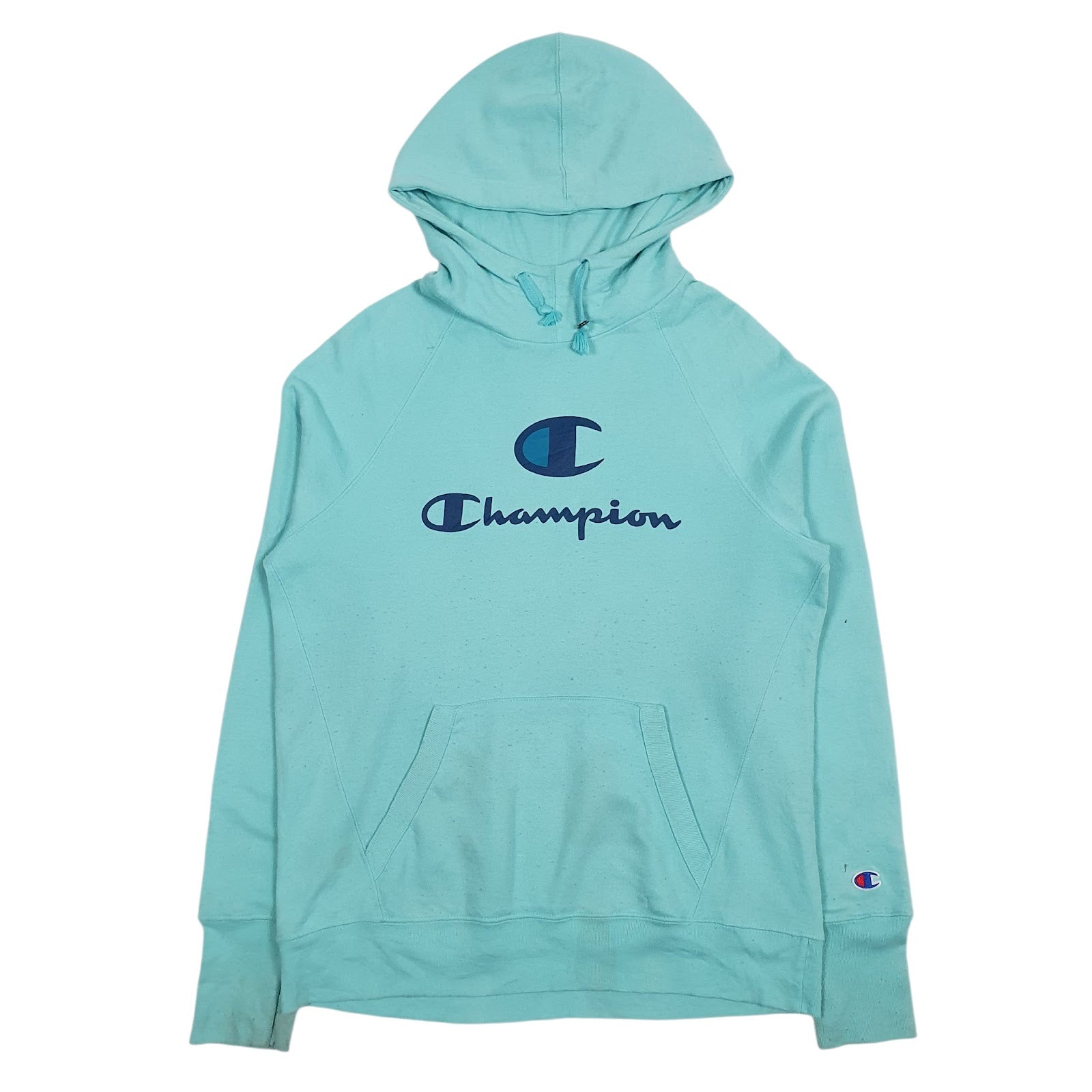 Mens Blue Champion Spellout Hoodie Jumper