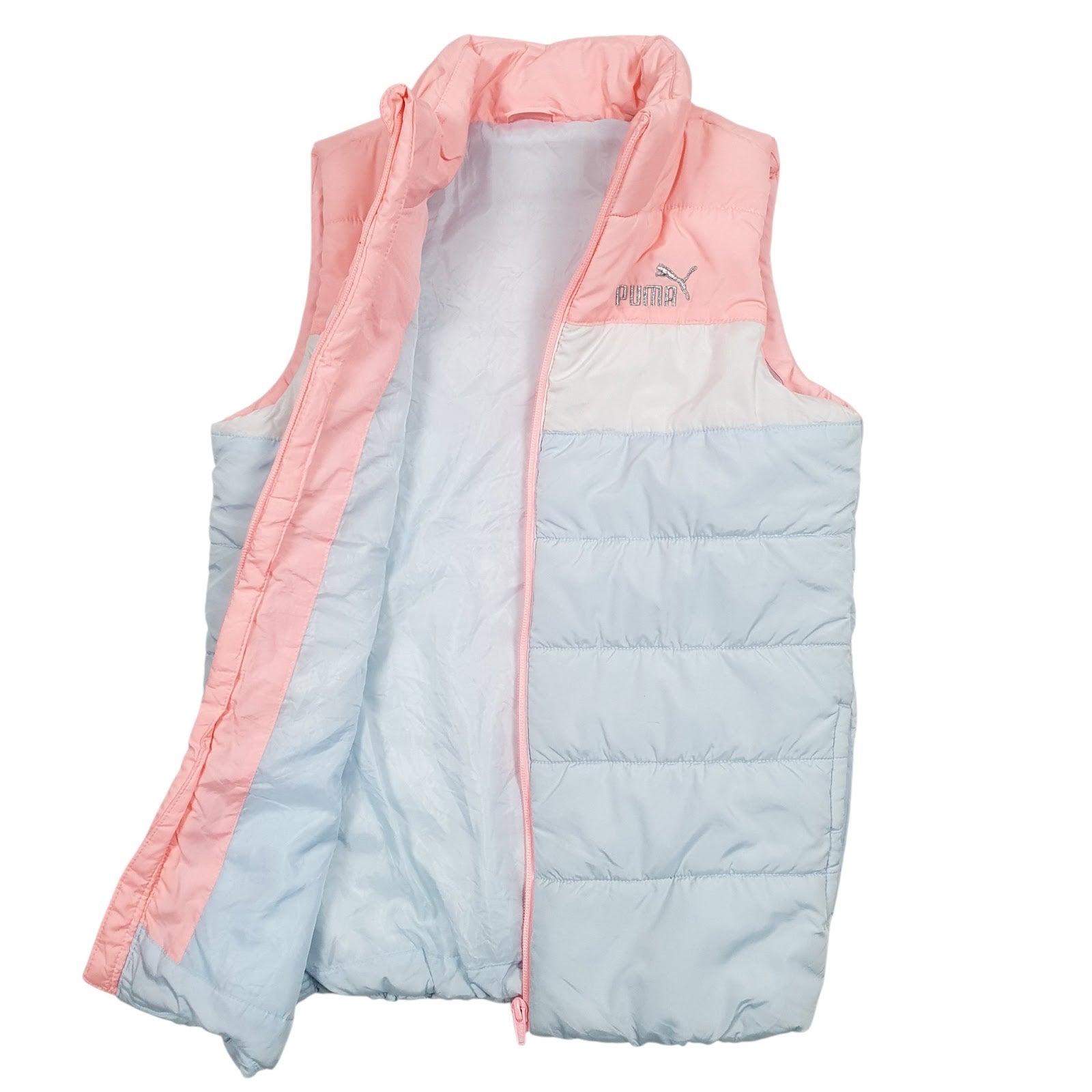 Womens Blue Puma Puffer Crewneck Coat