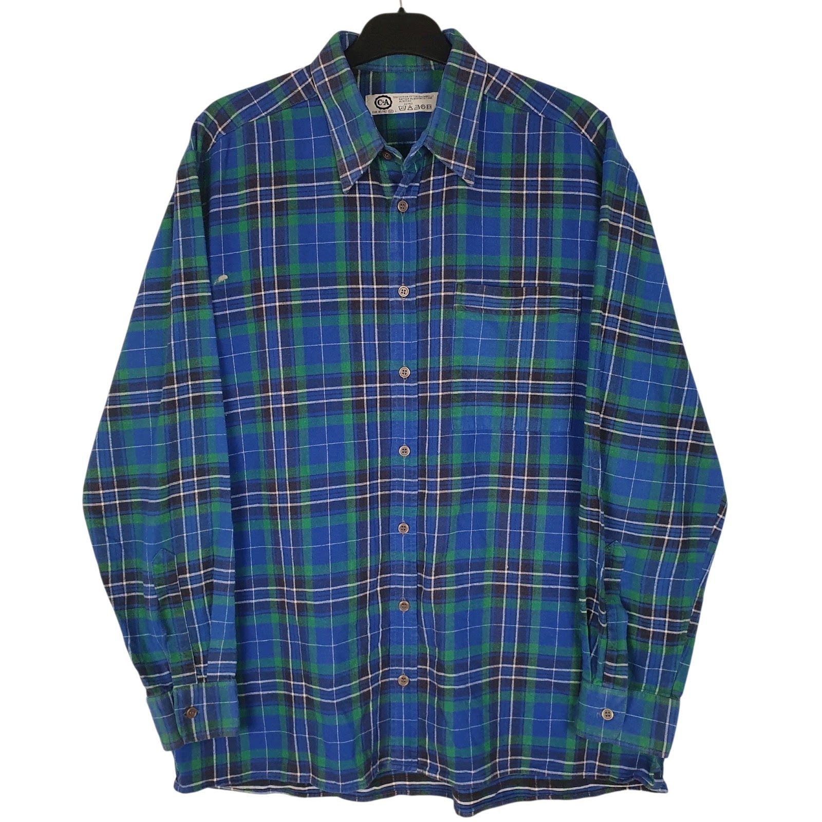Mens Blue C&A Flannel Plaid Long Sleeve Shirt