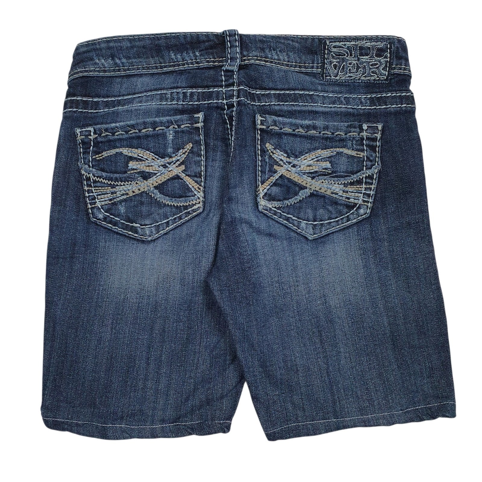 Womens Blue Silver Jeans Distressed  Shorts