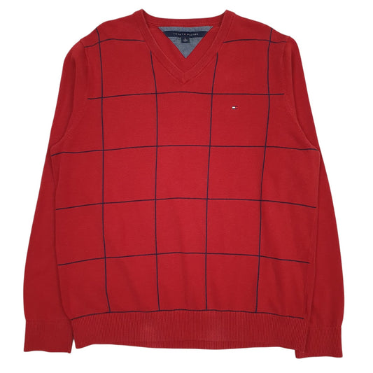 Mens Red Tommy Hilfiger  V Neck Jumper