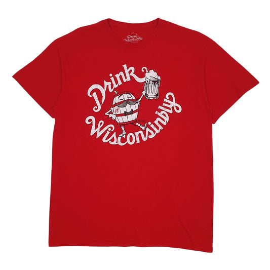 Mens Red Drink Wisconsinbly Beer Short Sleeve T Shirt