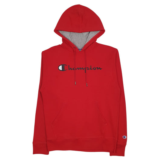 Mens Red Champion Spellout Hoodie Jumper