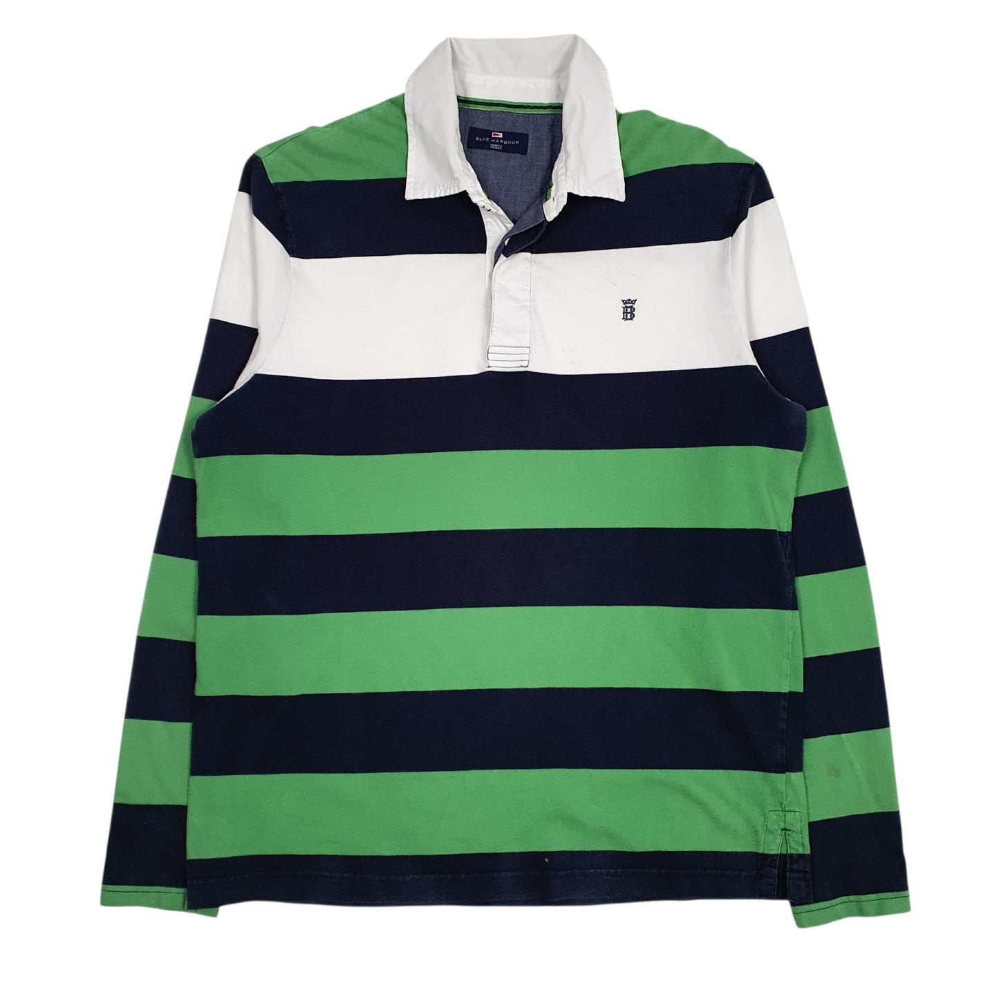 Mens Green M&S Rugby Blue Harbour Long Sleeve Polo Shirt