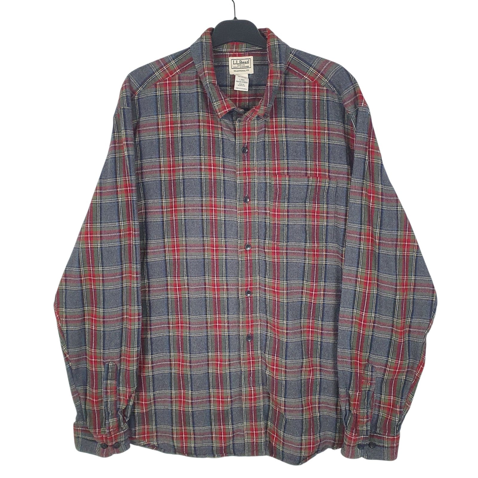 Mens Grey L.L.Bean Flannel Long Sleeve Shirt
