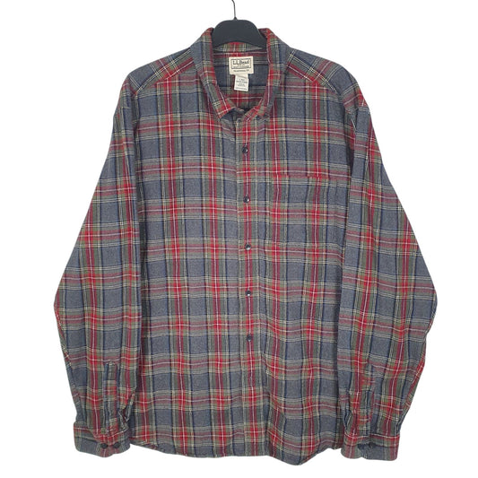 Mens Grey L.L.Bean Flannel Long Sleeve Shirt