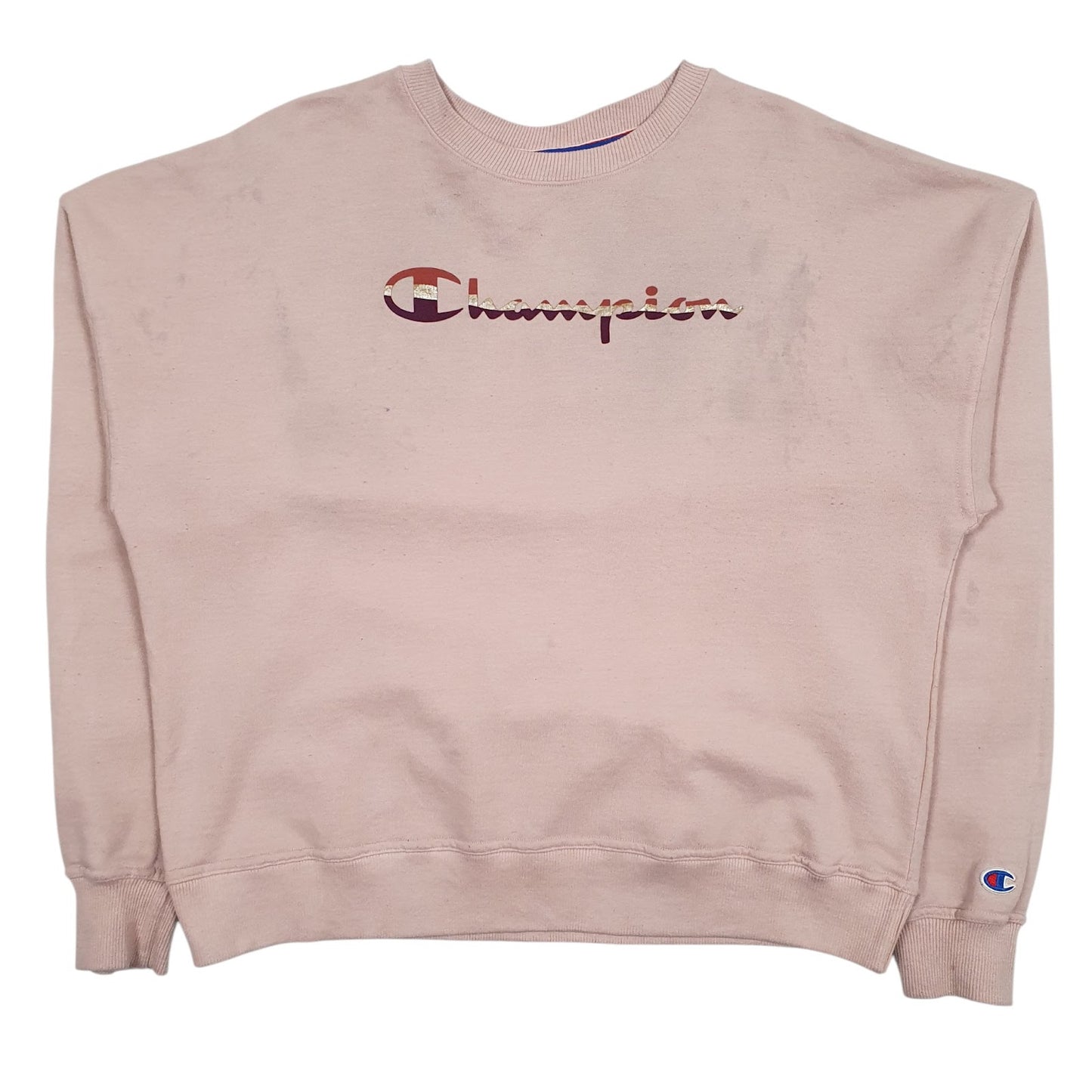 Womens Pink Champion Spellout Crewneck Jumper