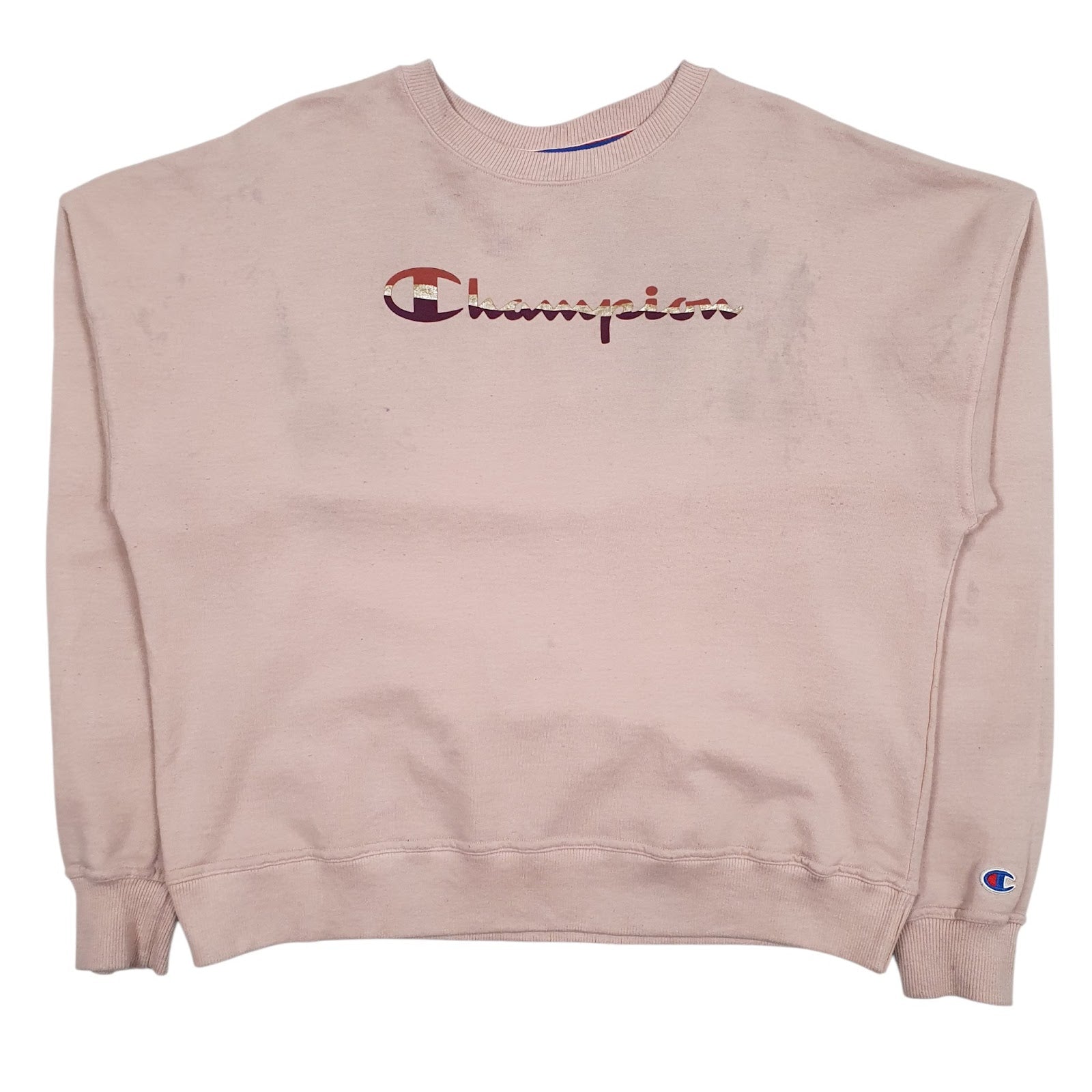 Womens Pink Champion Spellout Crewneck Jumper