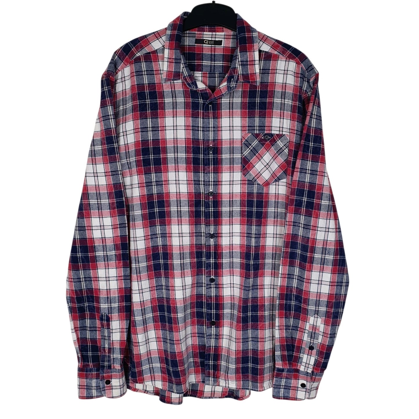 Mens Navy Gaudi Jeans Plaid Flannel Long Sleeve Shirt
