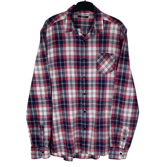 Mens Navy Gaudi Jeans Plaid Flannel Long Sleeve Shirt