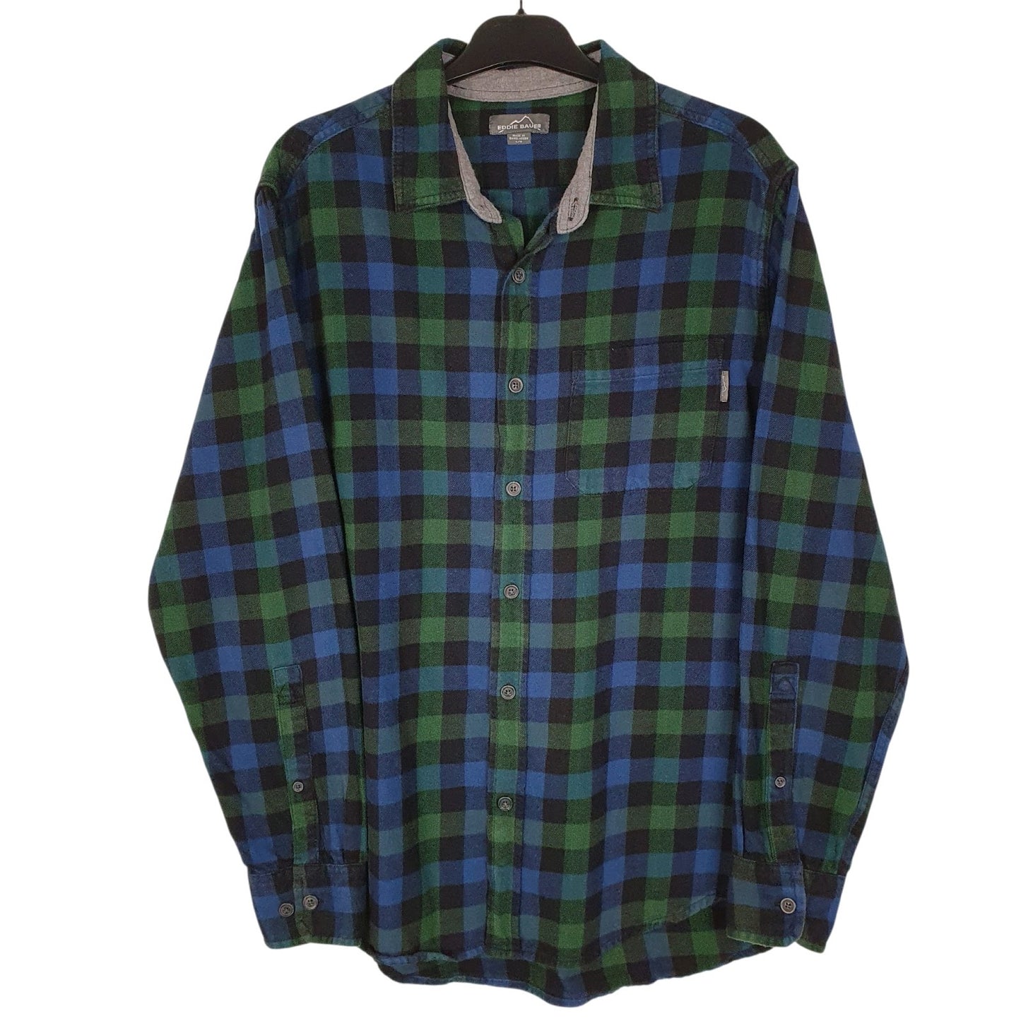 Mens Blue Eddie Bauer Heavyweight Plaid Flannel Long Sleeve Shirt