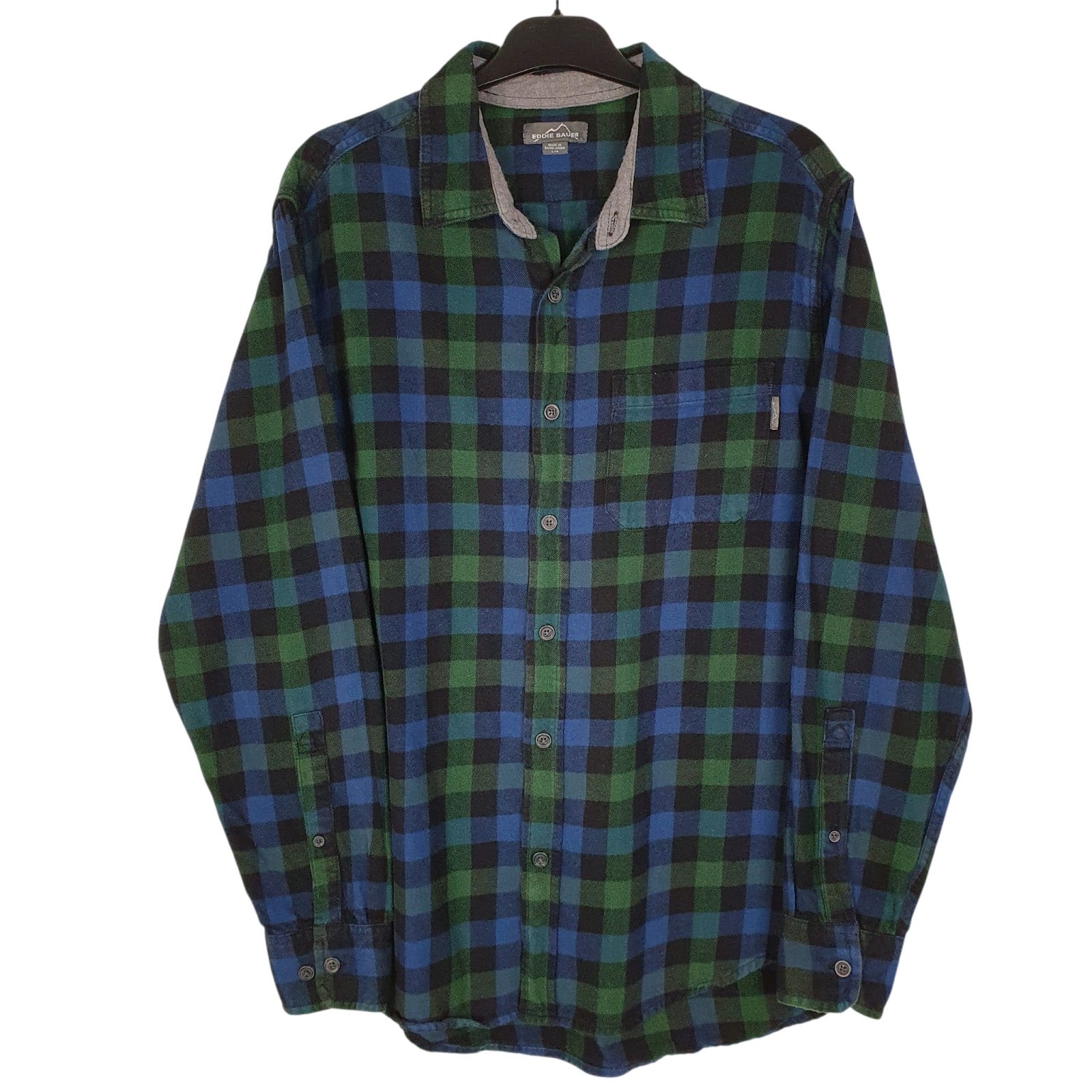 Mens Blue Eddie Bauer Heavyweight Plaid Flannel Long Sleeve Shirt