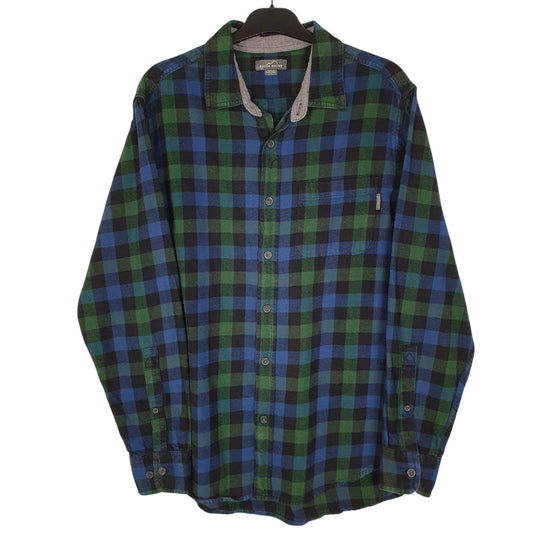 Mens Blue Eddie Bauer Heavyweight Plaid Flannel Long Sleeve Shirt
