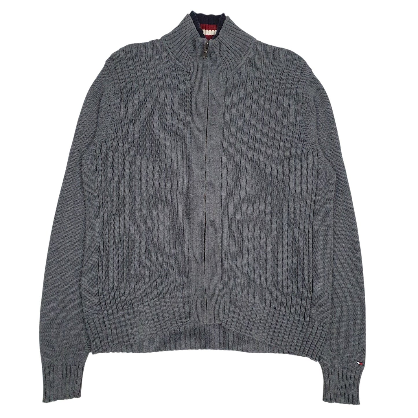 Mens Grey Tommy Hilfiger Heavy Knitwear Full Zip Jumper
