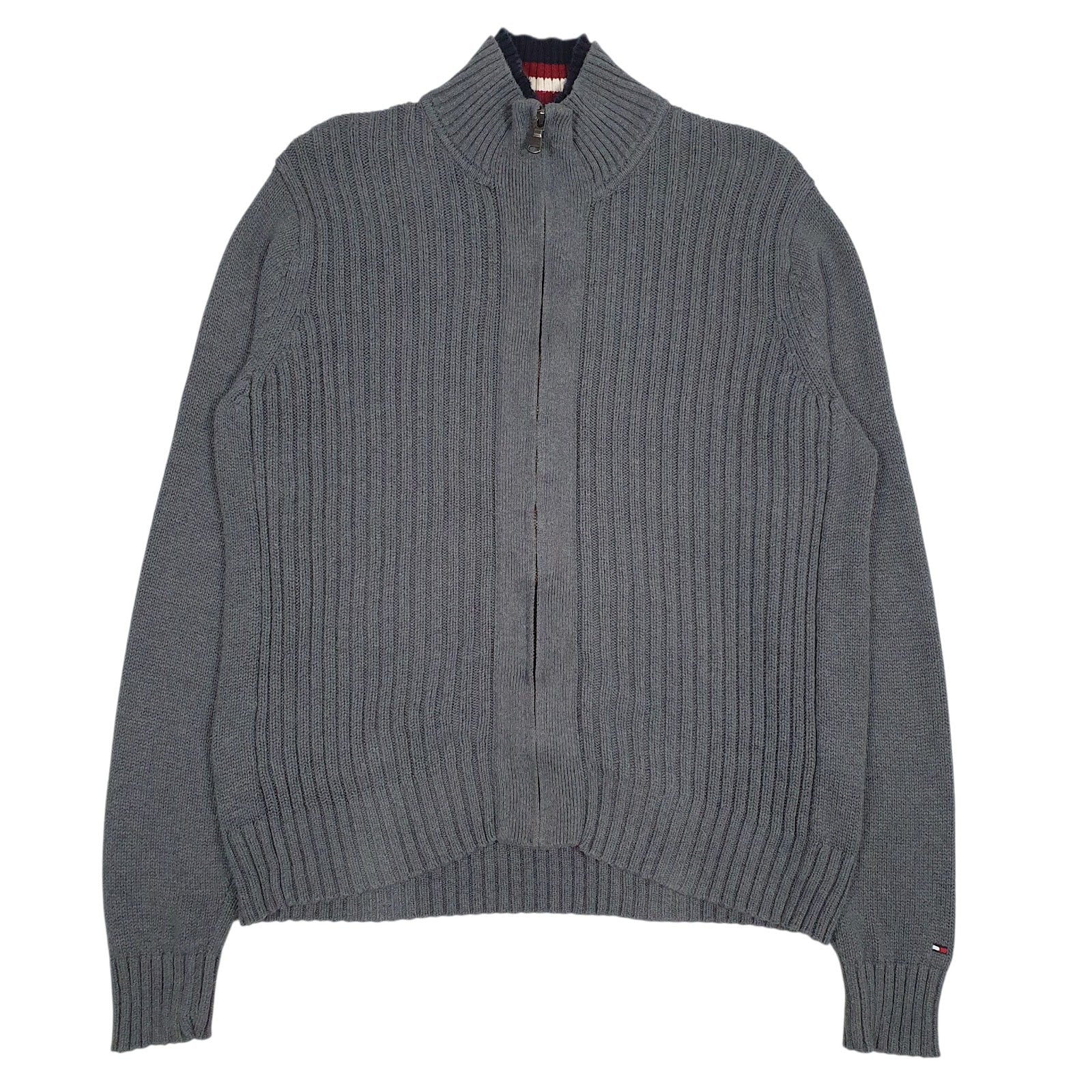Mens Grey Tommy Hilfiger Heavy Knitwear Full Zip Jumper