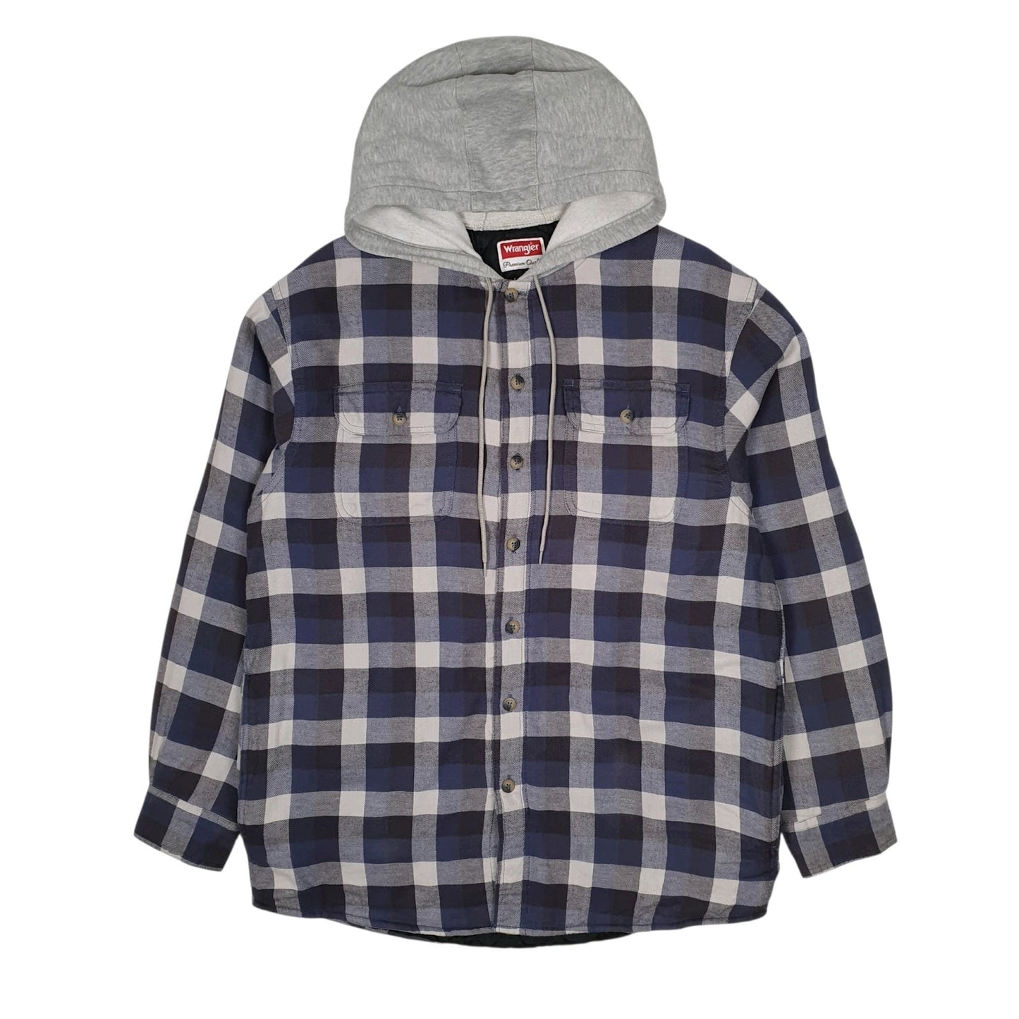 Mens Blue Wrangler Shacket Hoodie Plaid Windbreaker  Coat