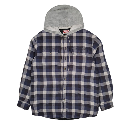 Mens Blue Wrangler Shacket Hoodie Plaid Windbreaker  Coat