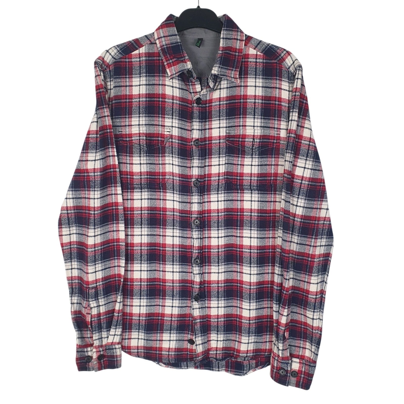 Mens White Stile Benetton Flannel Long Sleeve Shirt