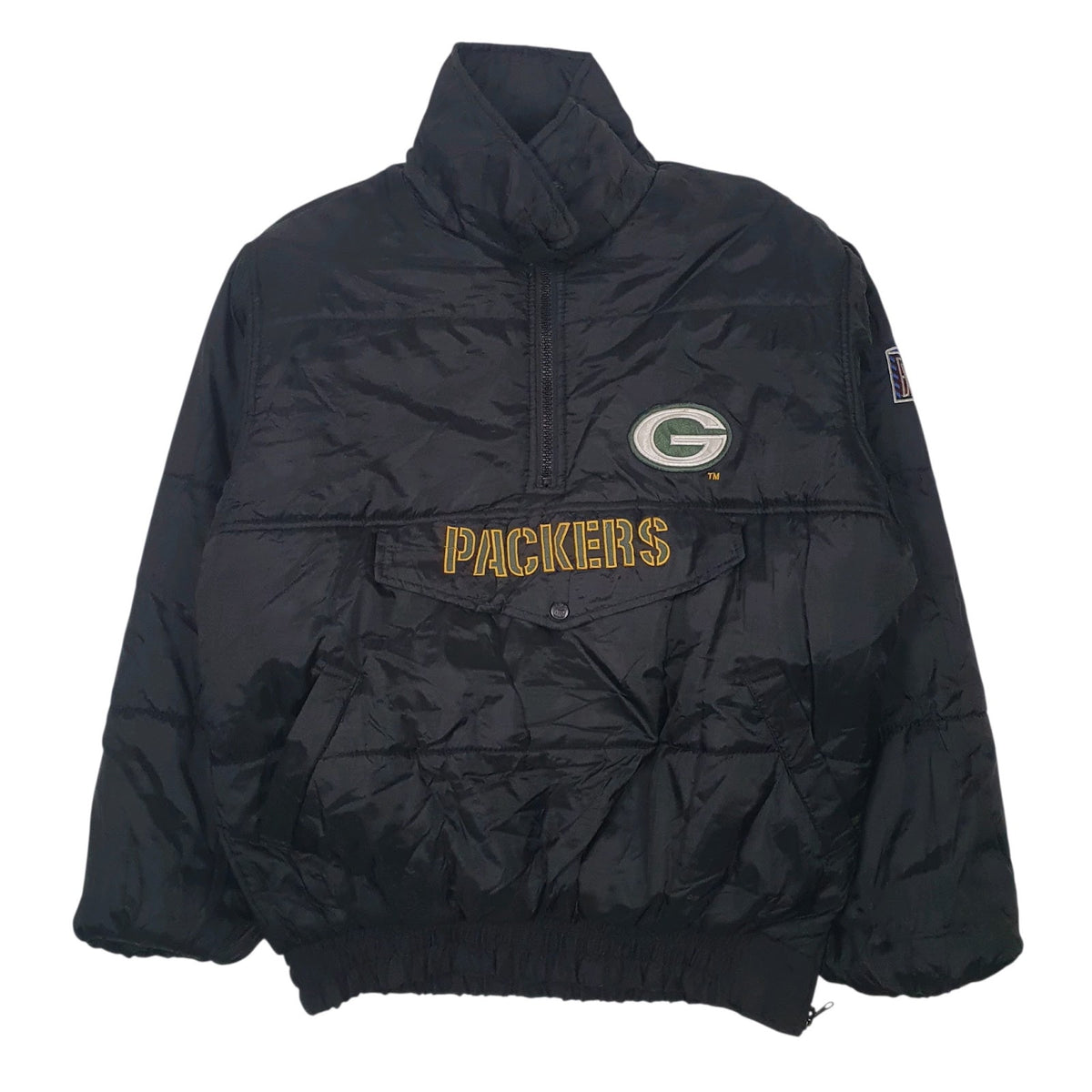 Mens Black Pro Player Vintage 90s Reversable NFL Green Bay Packers  Coat