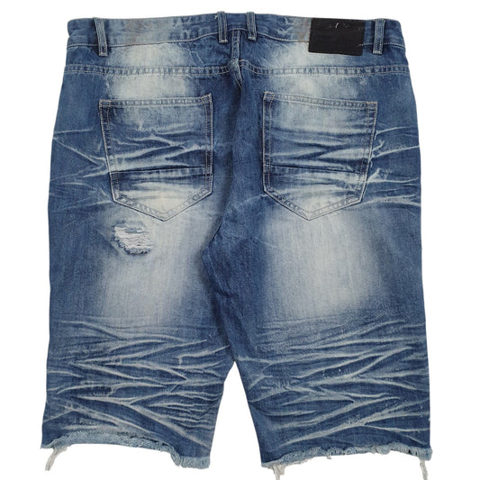 Mens Blue Smoke Rise Distressed  Shorts