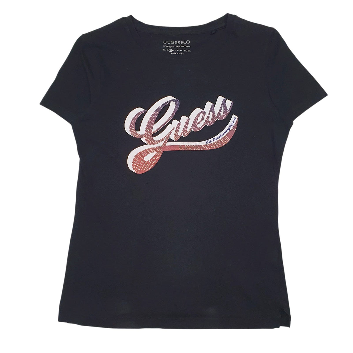 Womens Black Guess Spellout Short Sleeve T Shirt