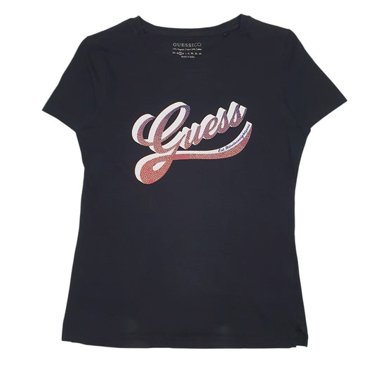 Womens Black Guess Spellout Short Sleeve T Shirt