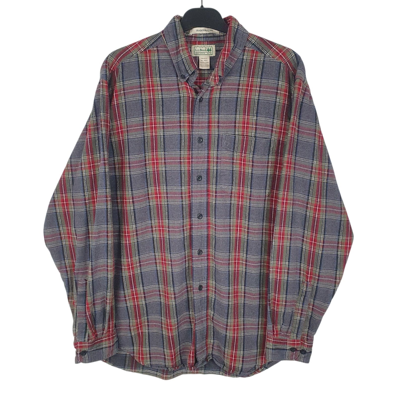 Mens Grey L.L.Bean Flannel Long Sleeve Shirt