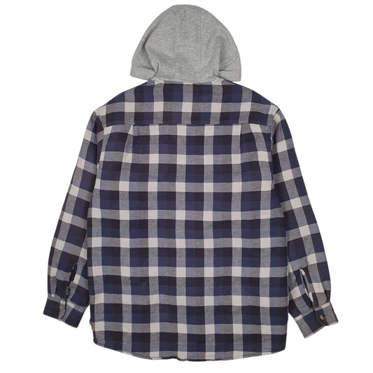 Mens Blue Wrangler Shacket Hoodie Plaid Windbreaker  Coat