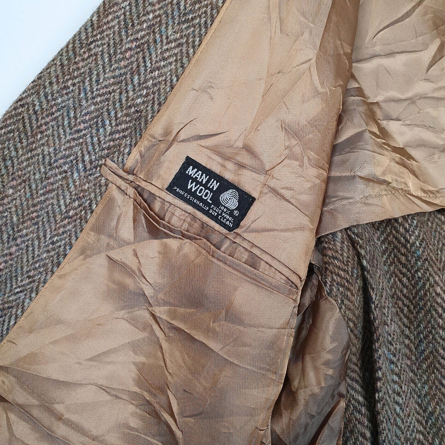 Mens Brown Harris Tweed Herringbone  Coat