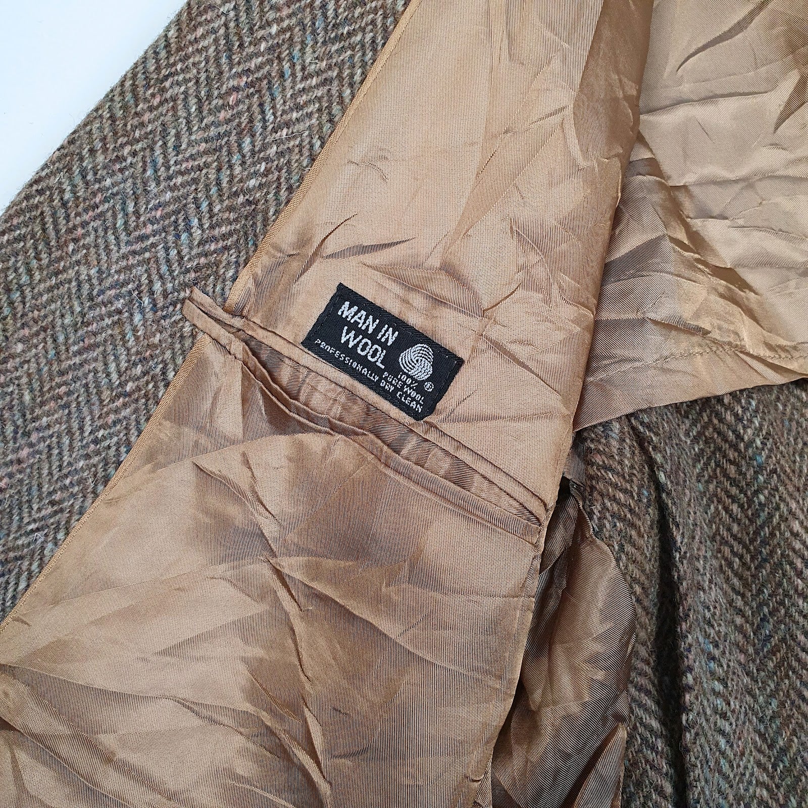 Mens Brown Harris Tweed Herringbone  Coat