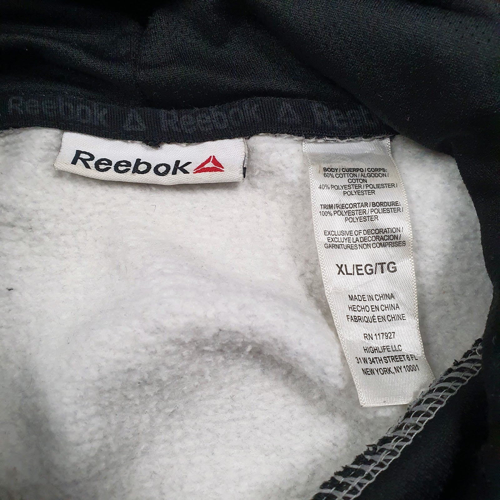 Mens Grey Reebok Spellout Hoodie Jumper