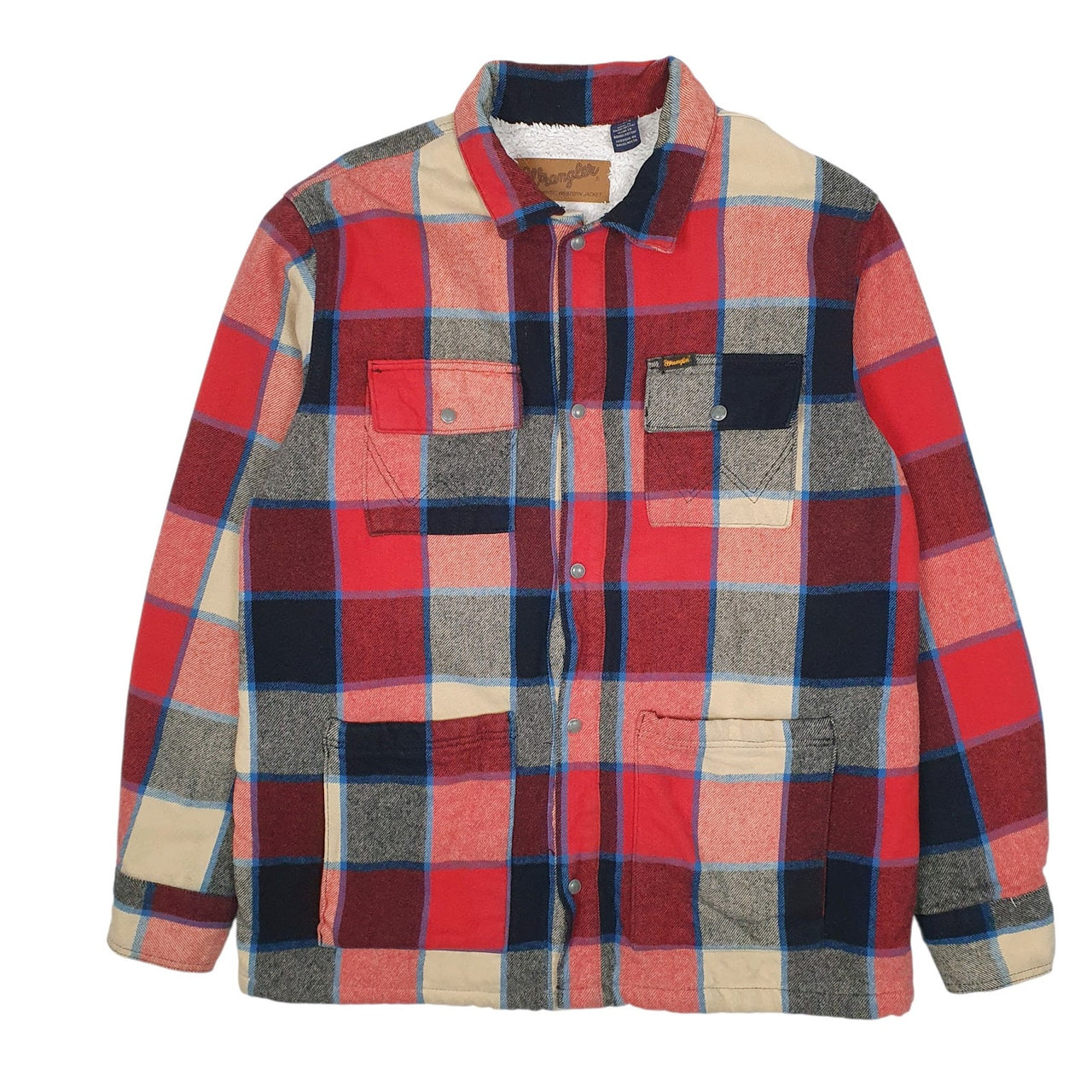 Mens Red Wrangler Sherpa Lined Plaid Workwear  Coat