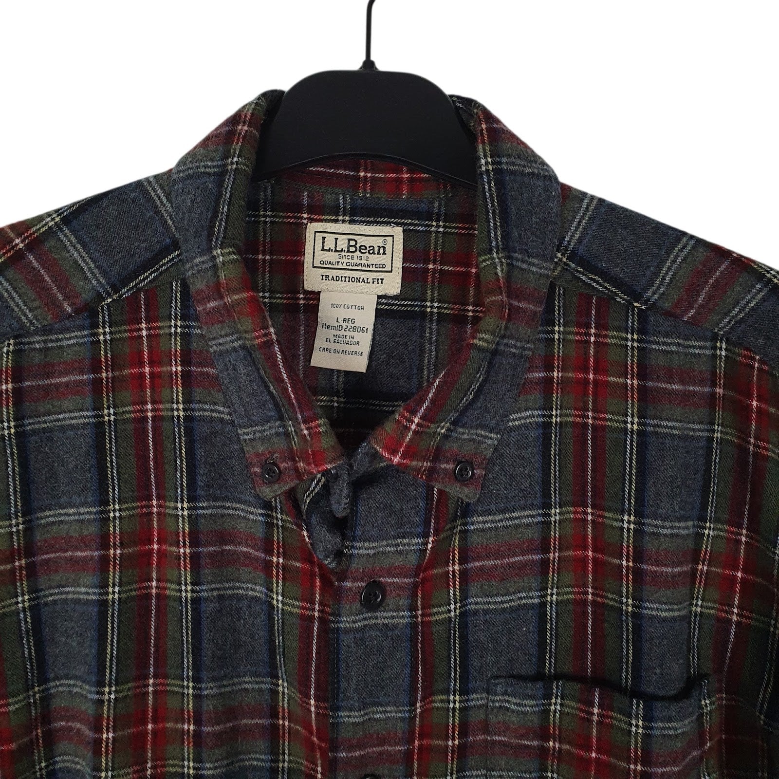 Mens Grey L.L.Bean Scotch Plaid Flannel  Shirt