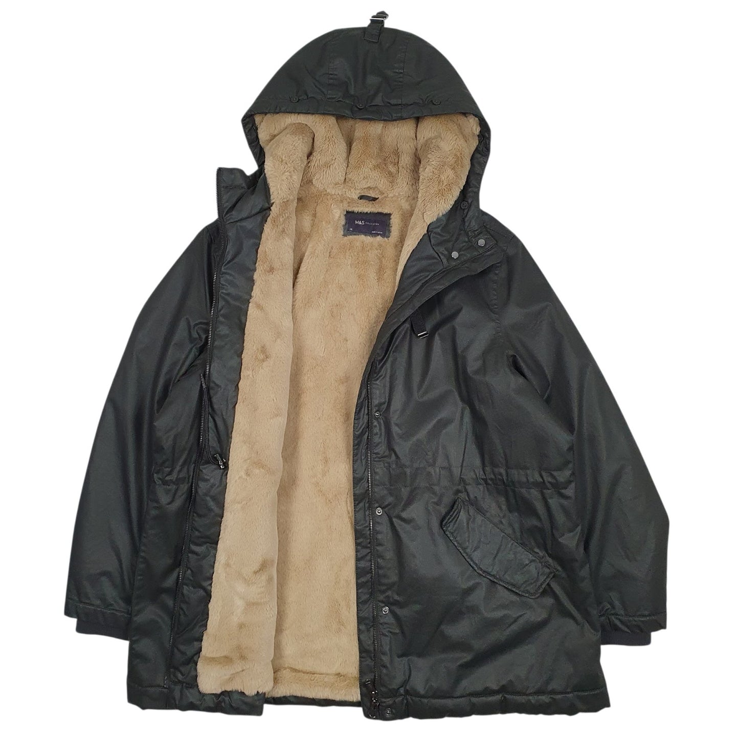 Womens Green M&S Padded Fleece Lined Hoodie Coat