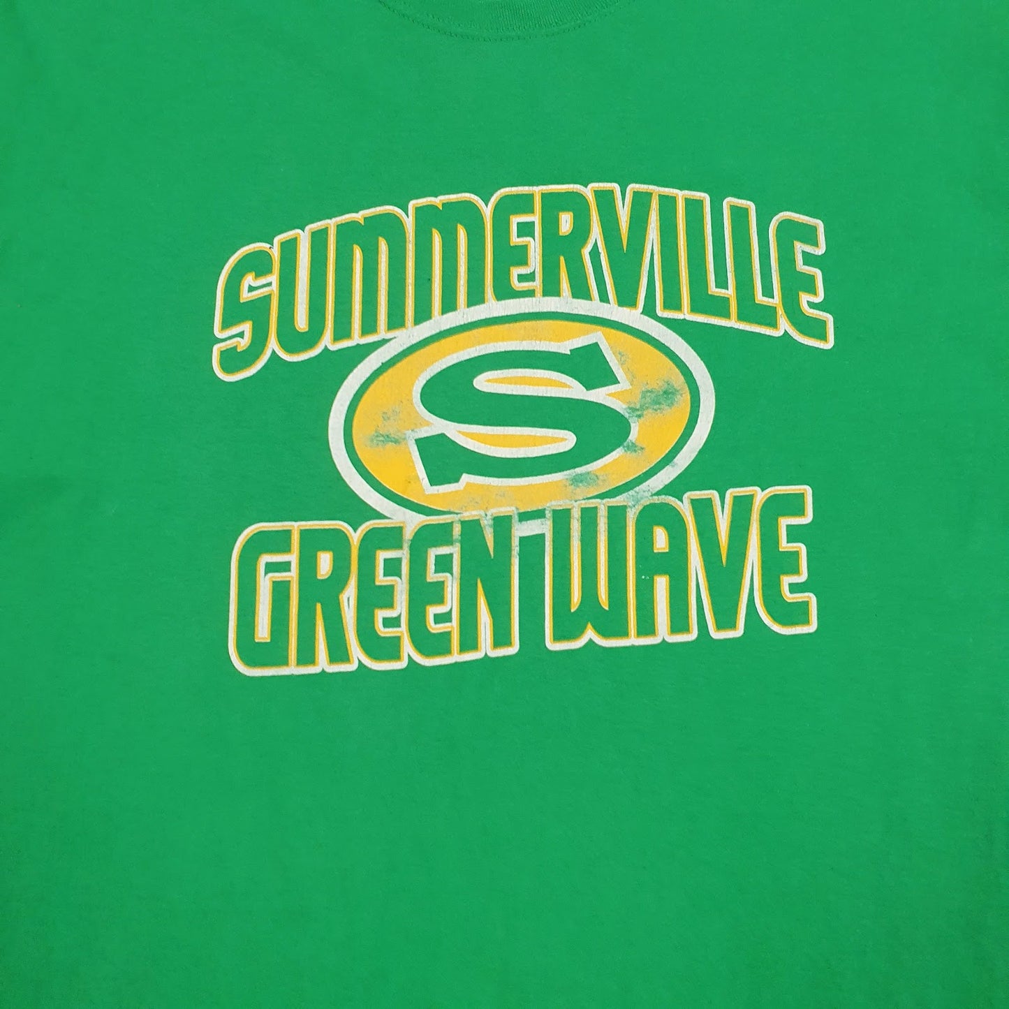 Mens Green Fruit Of The Loom Summerville Green Wave  T Shirt