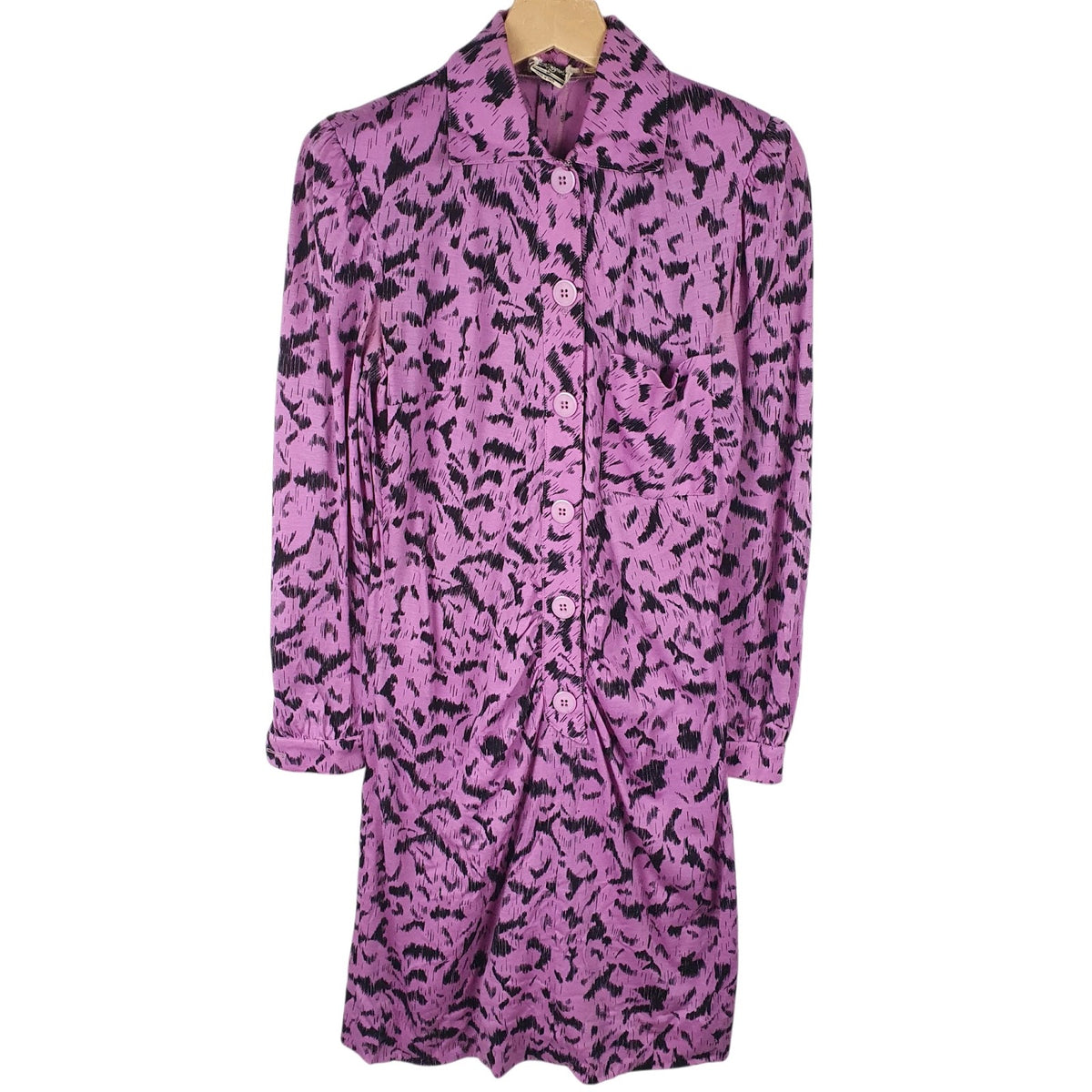 Womens Pink Luisa Pagnoli Button Front Vintage Made In Italy Long Sleeve Dress