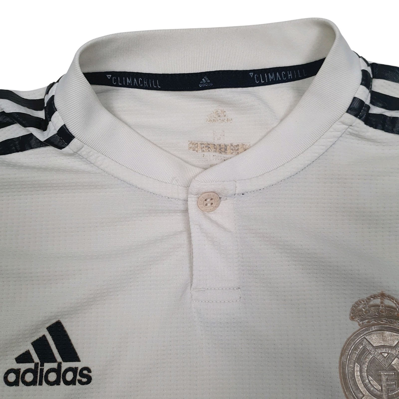 Mens White Adidas Real Madrid FC Football Jersey 2018-19  T Shirt